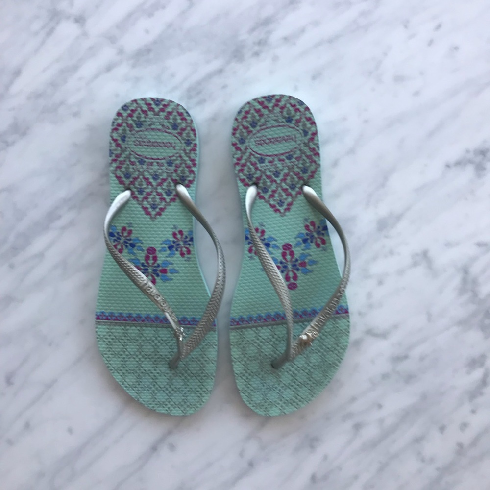 Havaianas slim teal/silver flip flop with elephant